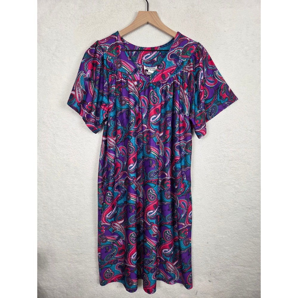 Vtg‎ Anthony Richards Muumuu House Dress Purple Paisley Pockets Medium Comfy